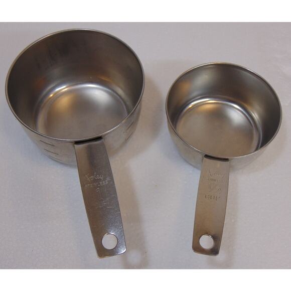 6 Piece Baking Measuring Set Aluminum Stainless Foley Cups Graduated 4 Spoon VTG - Picture 5 of 9